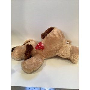 Far East Brokers Plush Light Brown Puppy Dog Stuffed Animal Soft Toy Red Bow